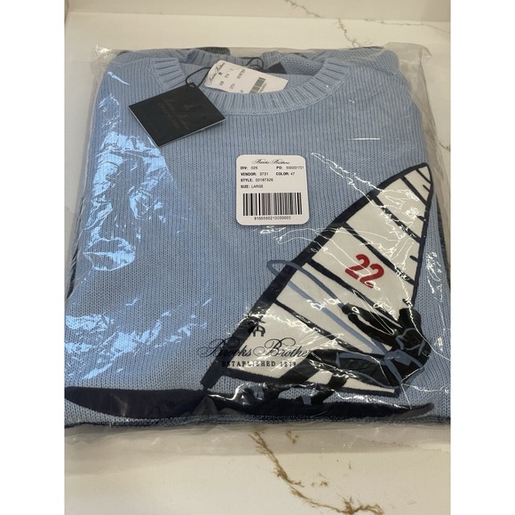 Brooks Brothers Men Sailboat Sweater Blue Size Large‎ Embroidered Nautical New